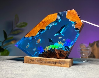 Handmade Whale Ocean Resin Lamp: LED Coral Reef Desk Light