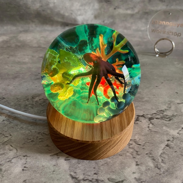 Krake Ocean Kunstharz-Lampe | Personalisierte Holz Nachtlicht