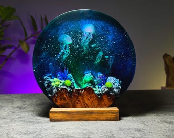 Galaxy Jellyfish Resin Lamp: 3D Ocean Diorama Night Light