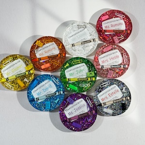 Personalized Teacher Coaster: Resin Crayola Desk Decor, Glitter Back to School Gift