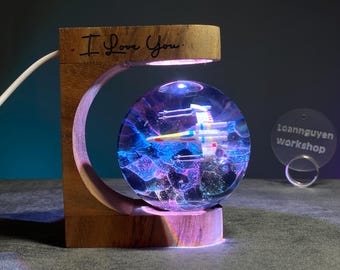 Handmade Spaceship Resin Lamp: Galaxy Globe LED Night Light