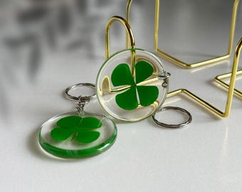 Lucky handmade plastic four leaf clover keychain - Christmas gift, gift for girlfriend