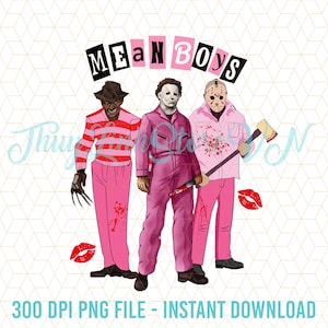 Mean Boys Horror Characters Png, Pink Horror Halloween Png, Loves Horror Png, Horror Fan Gift, Horror Scary Movies, Fun Valentines Halloween