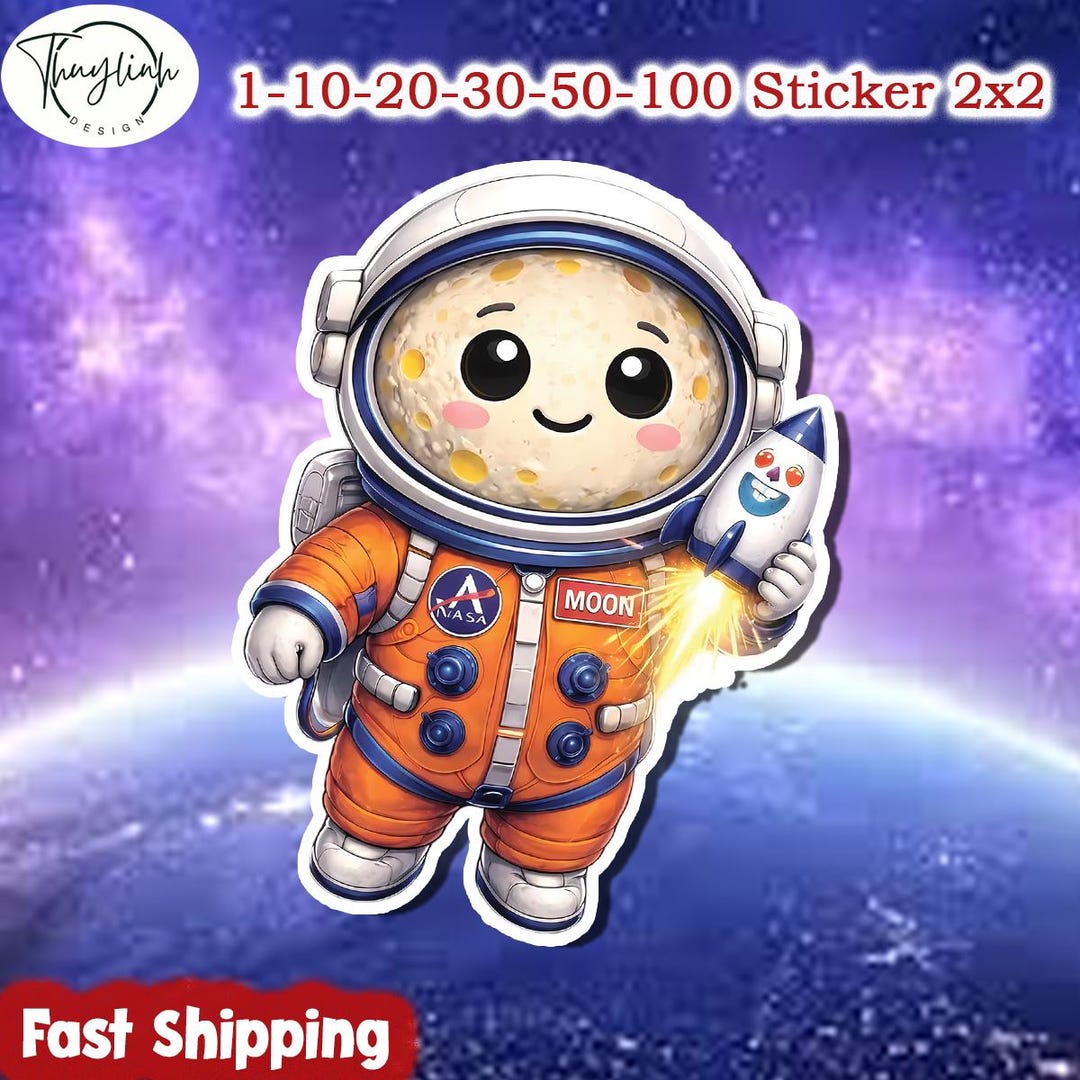 100 PCS Artemis II Moon Mission Mascot Rise Die-cut Stickers, NASA Zero ...