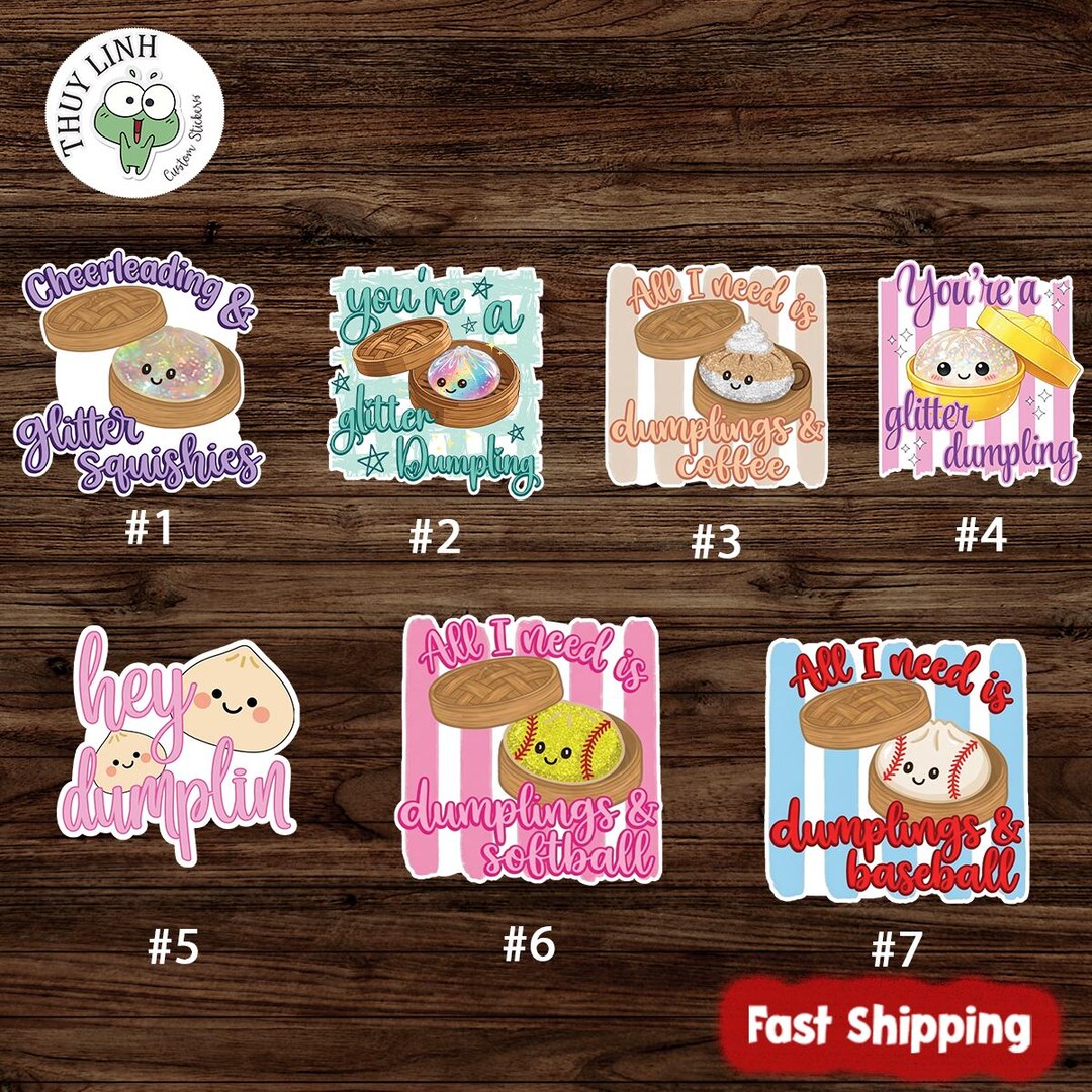 Glitter Dumpling Sticker, Kawaii Food Pun Decal, Laptop Waterproof ...