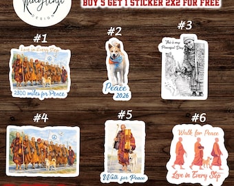 Buddhist Monks Peace Walk Sticker, Spiritual Mindfulness, Meditation Zen Decal