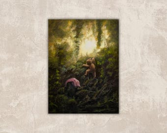 Safety Blanket PRINT | Teddy Bear Forest Art Print of Original Hand-Painted Art, Woodland Nursery Art, Unique Wall Decor