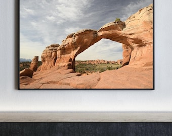 Impresión de paisaje de Utah, arcos de arenisca, fotografía de paisaje desértico, fotografía de exteriores, desierto alto, enebro, arco roto, Moab