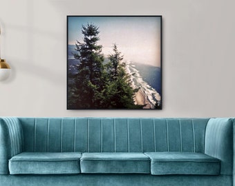 Oregon Coast Landscape Print, Coastal Forest, Manzanita Beach, Neahkahnie Mountain, Ocean Photo, Square Print, Nautical, Pacific Northwest