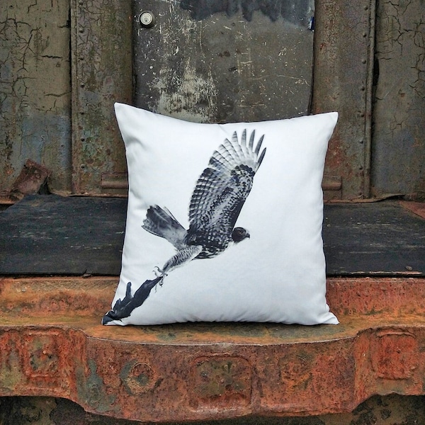 Hawk Throw Pillow, Bird Decor, Home Decor, Bird Pillow, Wildlife Art, Red-tail Hawk, Square Decorative Pillow, 18 x 18, 20 x 20, 24 x 24