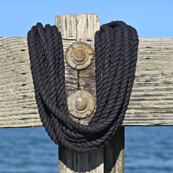 Black Cotton Rope Nautical Decor, Beach Decor, Wood Decor, Upcycled Nautical, Nautical Decor, Vintage Boat Decor, Boat Art, Fishing Rope