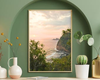Hawajski krajobraz, Polulu Valley, hawajski wschód słońca, tropikalna wyspa, sztuka natury, fotografia oceaniczna, wymarzona plaża, palmy