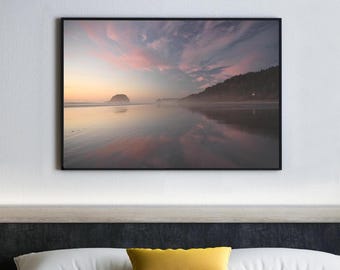 Cannon Beach Fotografie, Rosa Sonnenuntergang Landschaft, Wolkenreflexionen, Oregon Küste Fotografie, Arcadia Strand, pazifischer Nordwesten