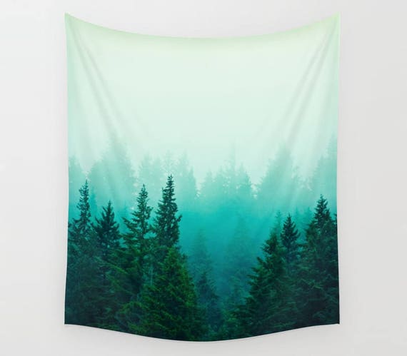 Photo Tapestry Ombre Forest Landscape Photography Oregon Trees Washington Forest Northwest Art Wall Covering Wallpaper Decor Green