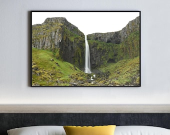 Iceland Grundarfoss Waterfall Print, Mountain Landscape Photography, Nordic Art