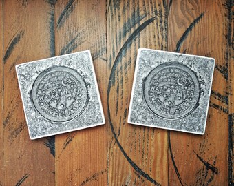 Dessous de verre en marbre avec compteur d'eau de la Nouvelle-Orléans, décoration Louisiane, carreaux d'art, sous-verres gris, quartier français, cadeaux de la Nouvelle-Orléans, art du compteur d'eau