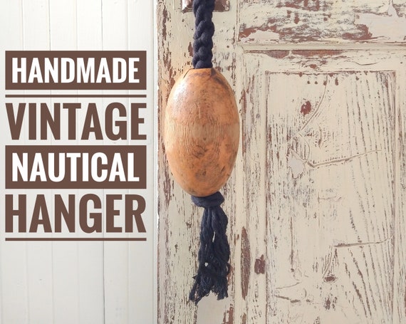 Vintage Orange Nautical Buoy Hanger, Hotel Decor, Wood Floats