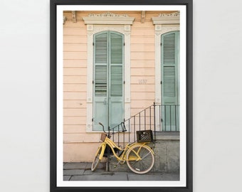 French Quarter Art Print, New Orleans Photography, Bicycle Art, Louisiana, Street Photography, Yellow Bike, Historic Architecture