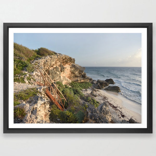 Mexico Art Print, Cozumel, Beach Landscape, Playa, Caribbean, Yucatan, Stairs Photo, Beach Decor, Nautical, Mexican Landscape, Staircase