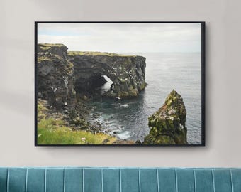 Iceland Skalasnagi Cliffs Print, Landscape Photography, Nordic Ocean Art