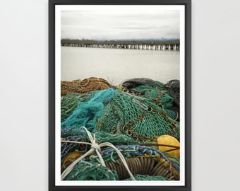 Fishing Gear Art Print, Fishing Nets, Nautical Photograph, Boat Art, Astoria Oregon, Beach Decor, Nautical Art, Fishermen Gift, Beach Art