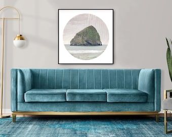 Die Küste von Oregon, Landschaftsdruck, Haystack Rock Art, Pacific City Beach, Nautische Dekoration, Pazifischer Nordwesten, Pinhole Foto, Sea Stack, Verbundstoff