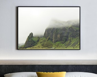 Iceland Vik Beach Cliffs Print, Misty Volcanic Landscape Photography, Nordic Art