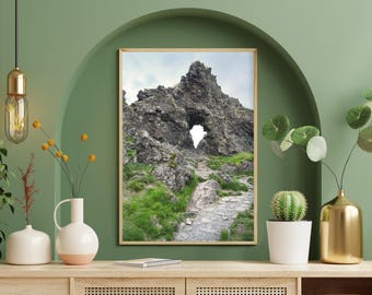 Iceland Djupalonssandur Arch Rock Print, Volcanic Landscape Photography, Nordic Art