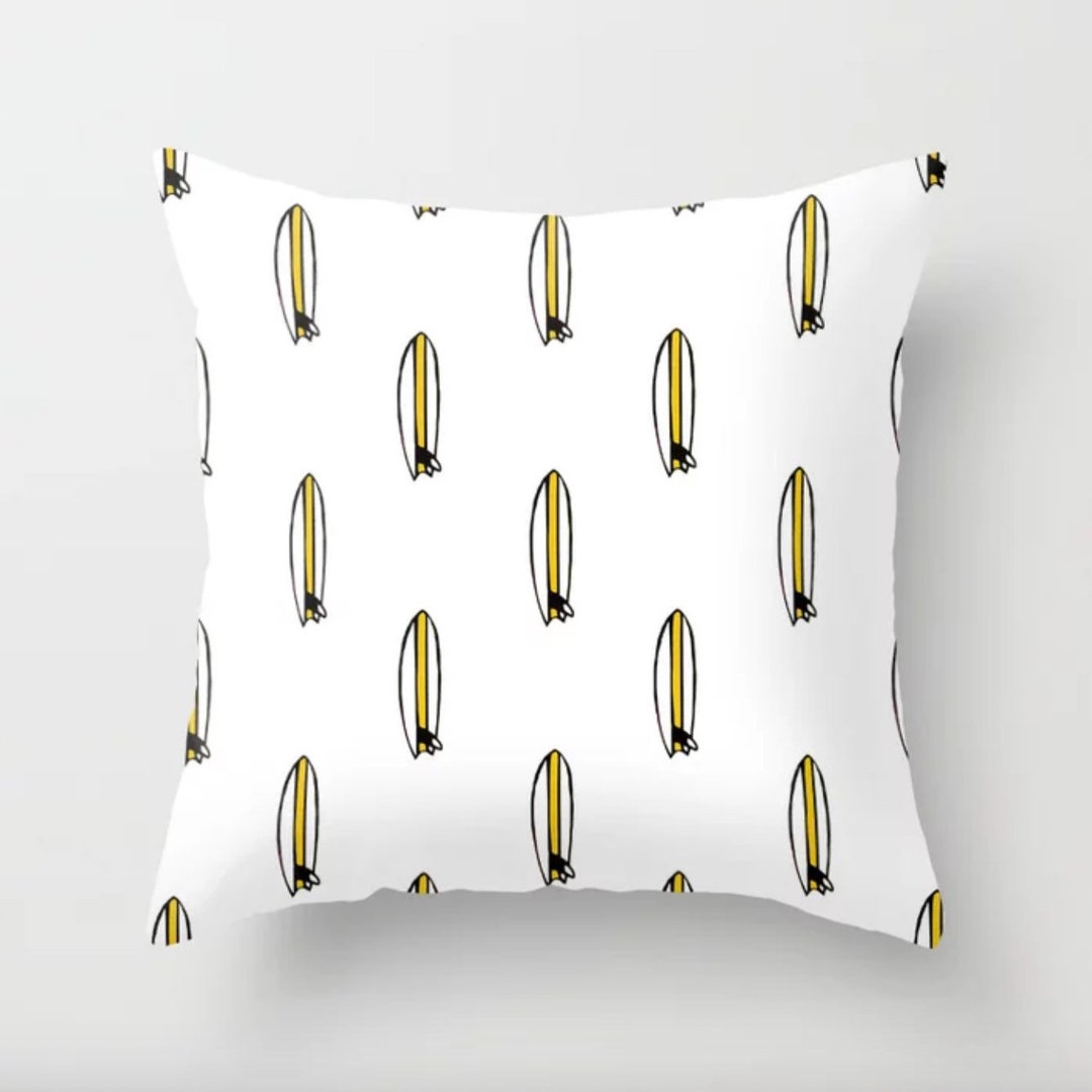 Surfboard Beach Pillow, Surf Decor, Coastal Home Decor, White Beach
