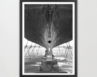 Wooden Boat Pacific Northwest Art Print, Nautical Photograph, Oregon, Shipyard, Fishing, Seafood, Boat Decor, Old Boat, Industrial Art