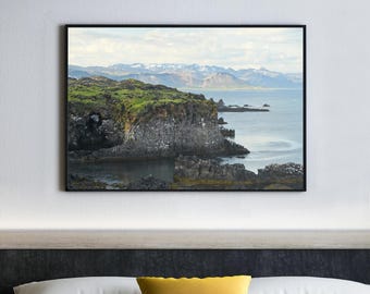 Iceland Arnarstapi Cliffs Print, Atlantic Ocean Sea Cave Landscape Photography, Nordic Art