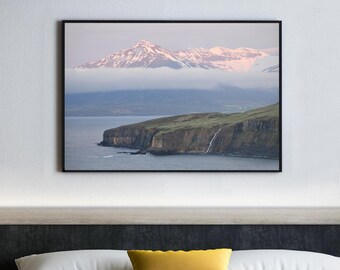Iceland Trollaskagi Peninsula Waterfall Print, Coastal Landscape Photography, Nordic Art