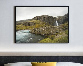 Iceland Folaldafoss Waterfall Print, Mountain Landscape Photography, Nordic Art