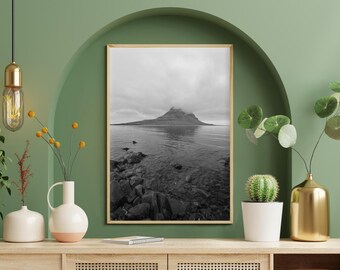 Iceland Kirkjufell Mountain Print, Black White Moody Landscape Photography, Nordic Art