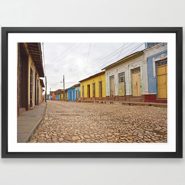 Street Art Print, Calle, Cobblestone, Old City, Caribbean, Latin America, houses, scenic art, landscape, urban photography, stucco, casas