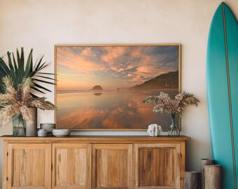 Cannon Beach Fotografie, Sonnenuntergang Landschaft, Wolkenreflexionen, Oregon Küste Landschaftsfotografie, Arcadia Beach Print, Pazifischer Nordwesten