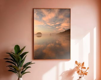 Cannon Beach Fotografie, Vertikale Sonnenuntergang Landschaft, Wolken Spiegelungen, Oregon Coast Fotografie, Arcadia Beach Beach, Pazifischer Nordwesten