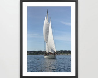 Sailboat Art Print, Schooner Photograph, Nautical Decor, Port Townsend, Washington, Dolphin, Sailor, Boat Photography, Boat Decor