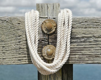 White Cotton Rope Nautical Decor, Beach Decor, Wood Decor, Upcycled Nautical, Nautical Decor, Vintage Boat Decor, Boat Art, Fishing Rope