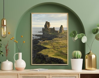 Iceland Londrangar Landscape Print, Volcanic Field Photography, Snaefellsnes Peninsula Nordic Art