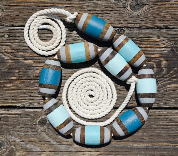 Blue Cotton Rope Nautical Decor, Beach Decor, Wood Decor, Upcycled