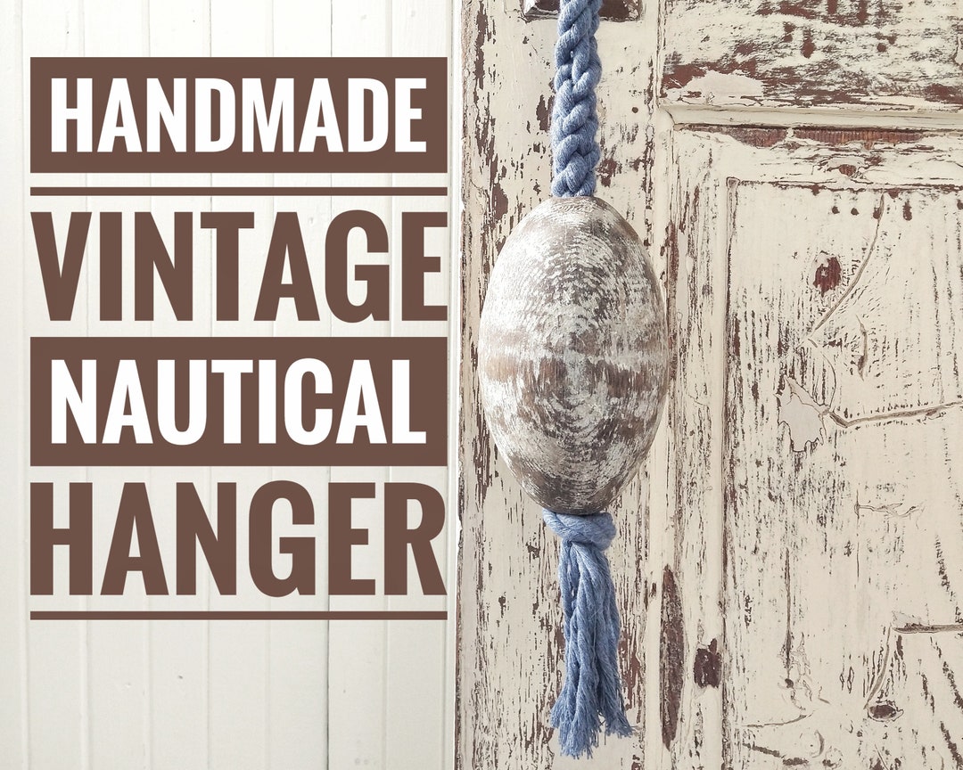 Vintage White Nautical Buoy Hanger, Hotel Decor, Wood Floats, Wood Buoy