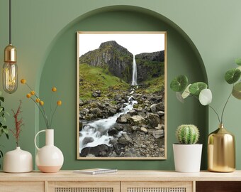 Iceland Grundarfoss Waterfall Print, Landscape Photography, Nordic Art