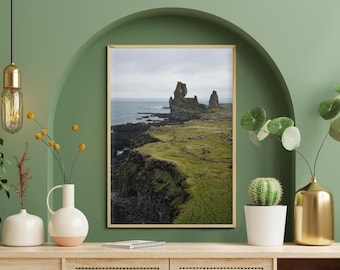 Iceland Londrangar Castle Rock Print, Coastal Landscape Photography, Nordic Art
