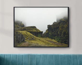 Iceland Mulagljufur Canyon Print, Misty Landscape Photography, Nordic Art