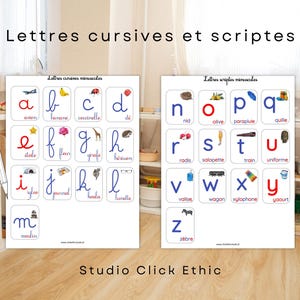 Cartes à jouer lettres scriptes et cursives