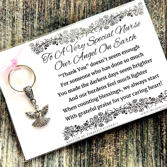 Thank You Gift For A Special  Nurse - Poem By K. Plunkett With A Beautiful Angel Keychain (Angel With Heart)
