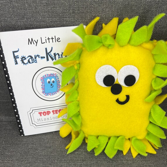 The ORIGINAL Fear-Knot - Chase Fears Away! - Gift Set Includes Plushie, Booklet & Colored Pencils - (Lemon Yellow Front - Lime Green Back)