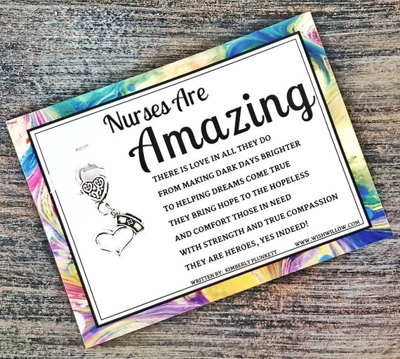 Nurses Are Amazing! - Thank You Gift - Nurses Week - Poem By K. Plunkett - Badge Or Keychain Charm - Heart With Nurse Cap / Nursing Hat