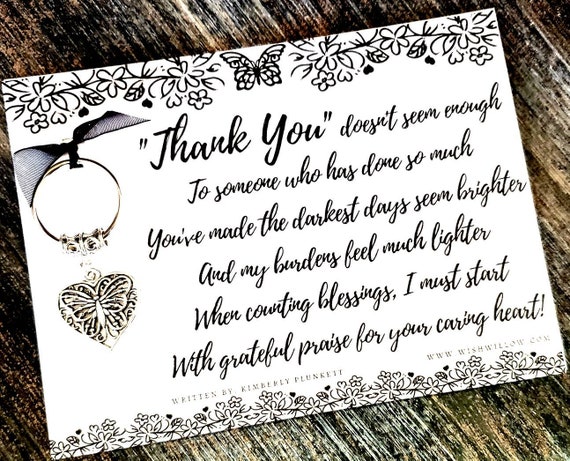 Thank You Gift - Caring Heart Poem By K. Plunkett - Keychain For Friend, Mom, Sister, Caregiver - (Floral Theme With Butterfly Heart)